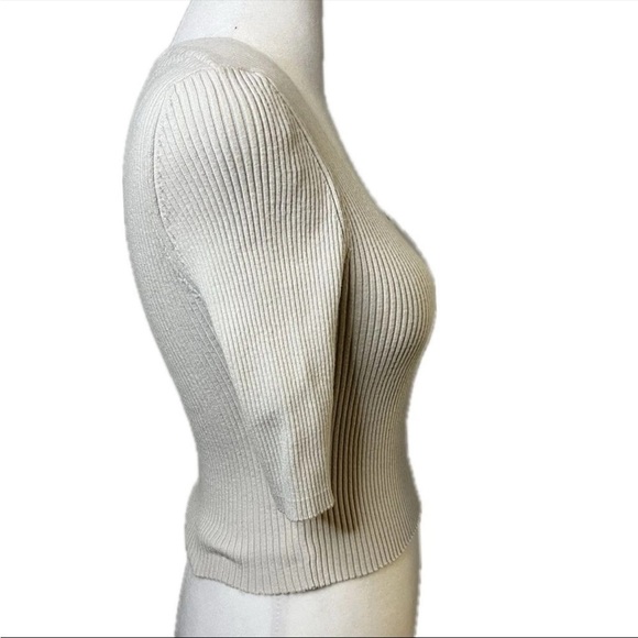 Elie Tahari beige ribbed square neck top - size small - Picture 3 of 4